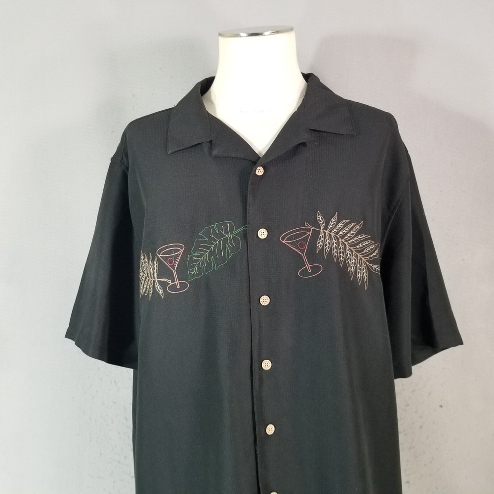 Batik Bay shirt men's 2XL XXL black embroidered Camp Lounge Hawaiian - Picture 2 of 11